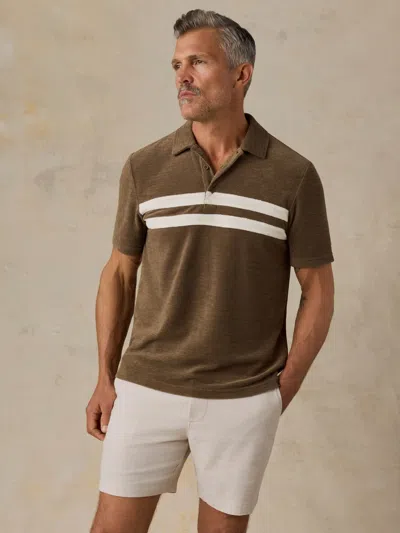 Faherty Cabana Towel Terry Surf Stripe Polo Shirt In Brown