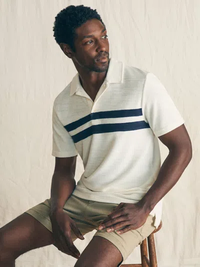Faherty Cabana Towel Terry Surf Stripe Polo Shirt In Stormy Sky