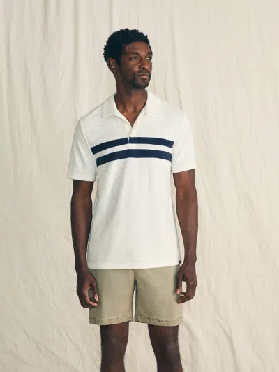 Faherty Cabana Towel Terry Surf Stripe Polo Shirt In Vintage White
