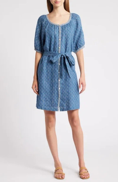 Faherty Carmel Linen Button-up Minidress In Key Largo Blue