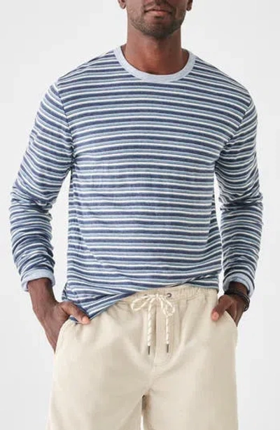 Faherty Cloud Reversible Pima Cotton Blend Crewneck Pullover In Wave Rock Stripe/light Blue