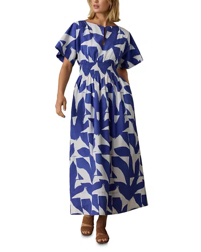 Faherty Coastal Poplin Elia Smocked Dress In Blue