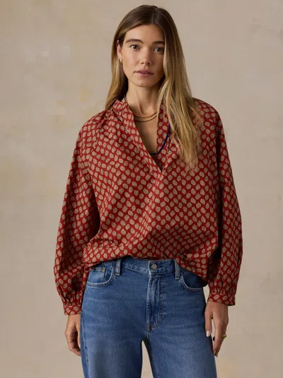 Faherty Coastal Poplin Eleanor Top In Red