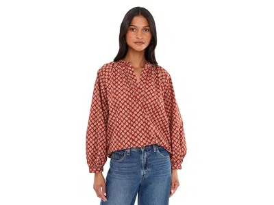 Faherty Coastal Poplin Eleanor Top Women's Clothing Autumn Petals: Xl, Cotton In Brown