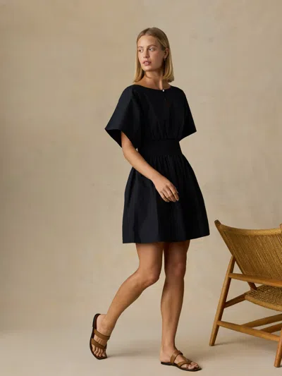 Faherty Coastal Poplin Elia Mini Smocked Dress In Black