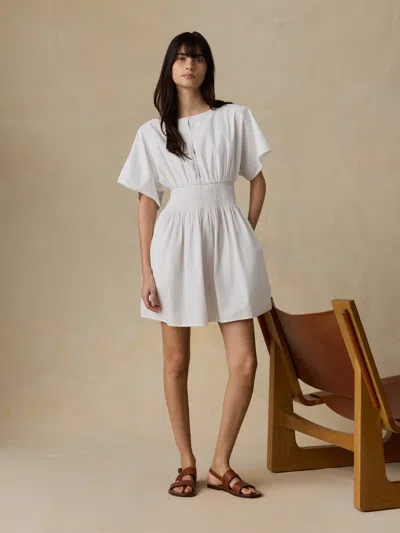 Faherty Coastal Poplin Elia Mini Smocked Dress In White