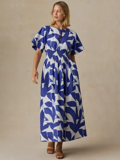 Faherty Coastal Poplin Elia Smocked Dress In Blue