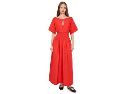 Faherty Coastal Poplin Elia Smocked Dress In Red