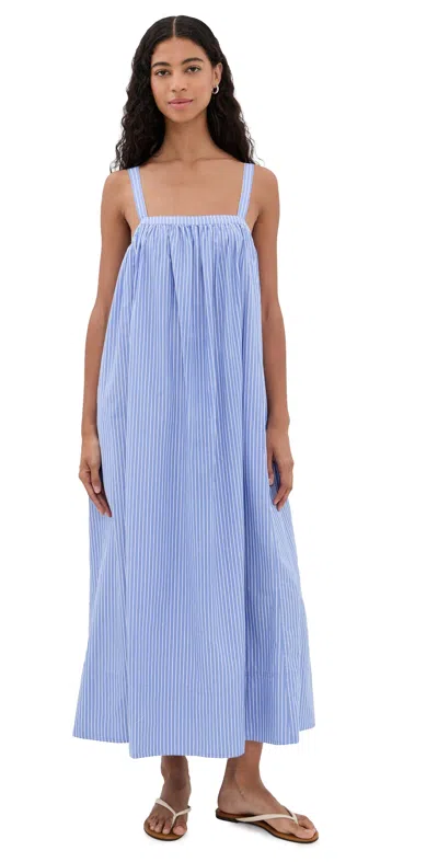 Faherty Coastal Poplin Emmy Dress Deepwater Stripe In Blue
