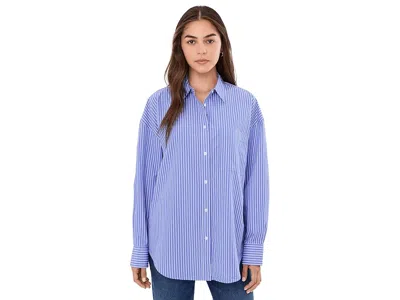 Faherty Coastal Poplin Relaxed Shirt Women's Clothing Deepwater Stripe: Lg In Multi
