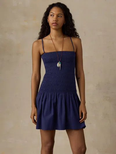 Faherty Coastal Poplin Smocked Mini Dress In Blue