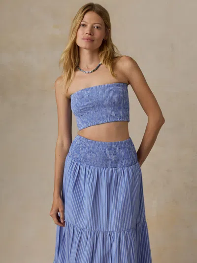 Faherty Coastal Poplin Smocked Top In Blue