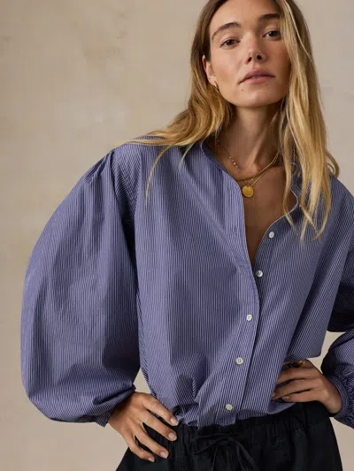 Faherty Coastal Poplin Suki Blouse In Blue