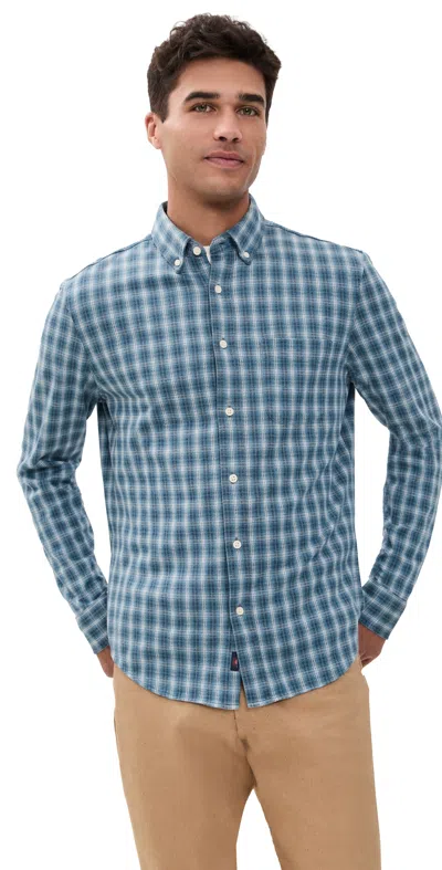Faherty Coastline Knit Shirt Azure Night Plaid In Blue
