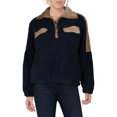 Faherty Cord Mix Popover Womens Mixed Media Sherpa 3/4 Zip Pullover In Blue