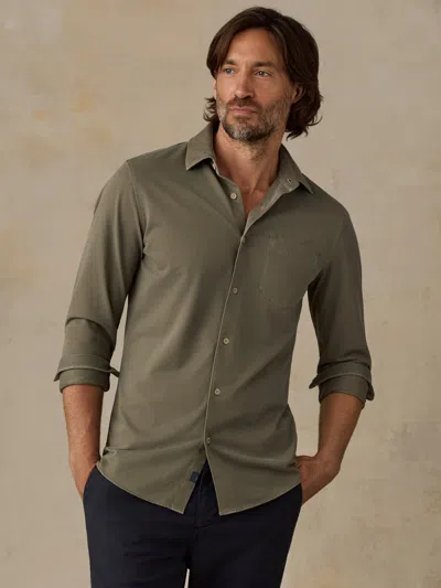 Faherty Costa Pique Cotton Blend Button Front Shirt In Green