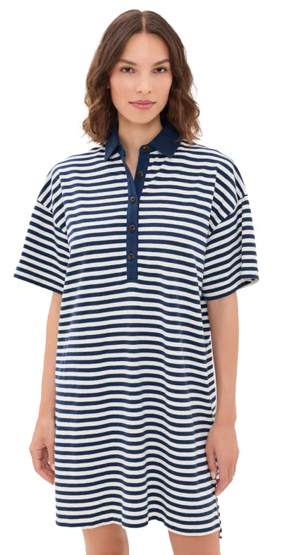 Faherty Cotton Knit Dress Shadow Bay Stripe In Blue