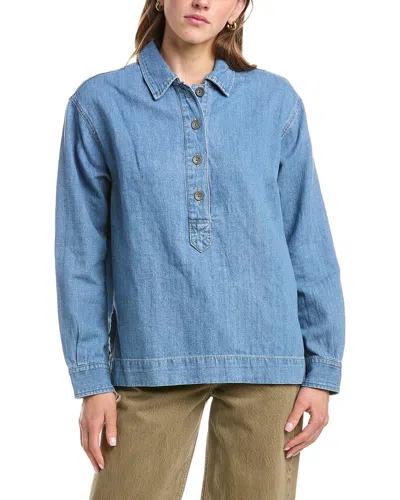 Faherty Denim Oceanview Linen-blend Top In Blue