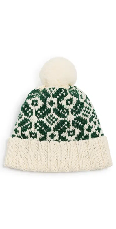 Faherty Diamond Fair Isle Novelty Beanie Pine Green