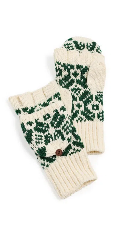 Faherty Diamond Fair Isle Pop Top Mittens Pine Green