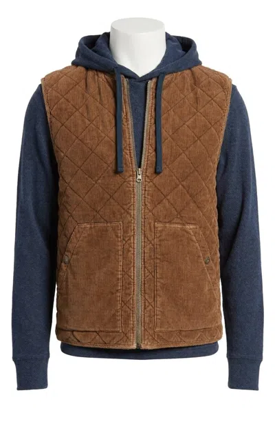 Faherty Doug Good Feather's Reversible Corduroy Vest In Bark Brown In Multi