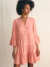 Faherty Kasey Dream Gauze Tiered Organic Cotton Minidress In Coral