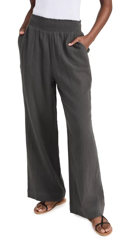 Faherty Dream Cotton Gauze Wide Leg Pants Washed Black