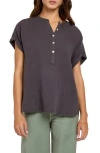 Faherty Dream Cotton Gauze Desmond Top In Washed Black