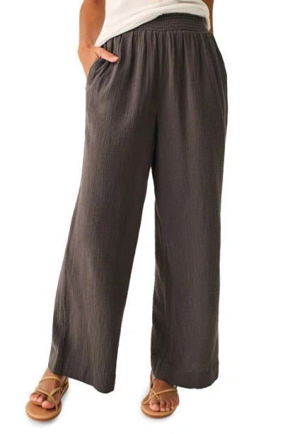 Faherty Dream Organic Cotton Gauze Wide Leg Pants In Washed Black