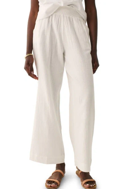 Faherty Dream Organic Cotton Gauze Wide Leg Pants In White