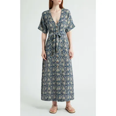 Faherty Dune Camille Belted Organic Cotton Gauze Dress In Green