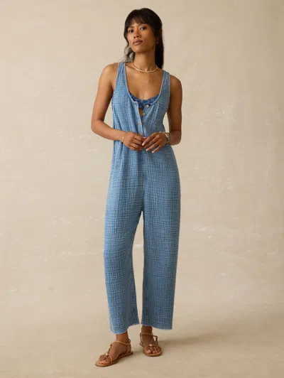 Faherty Dune Cotton Gauze Dawson Jumpsuit In Blue