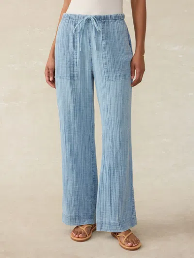 Faherty Dune Cotton Gauze Drawstring Pants In Light Indigo Wash