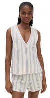Faherty Dune Cotton Gauze Popover Top Aqua Sea Stripe In White