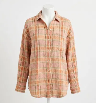 Faherty Dune Cotton Gauze Relaxed Shirt In Tinted Rose In Multi