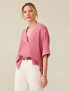 Faherty Dune Cotton Gauze Short Sleeve Popover In Heather Rose