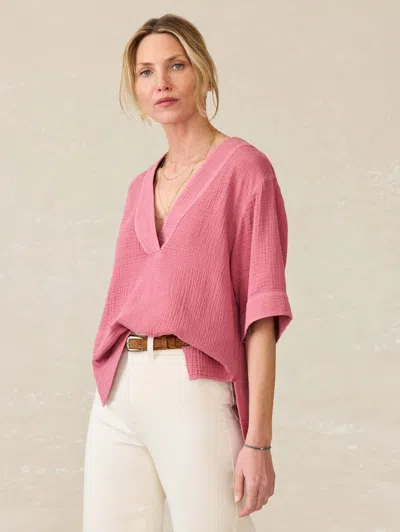 Faherty Dune Cotton Gauze Short Sleeve Popover In Heather Rose
