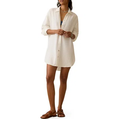 Faherty Dune Long Sleeve Organic Cotton Gauze Shirtdress In White