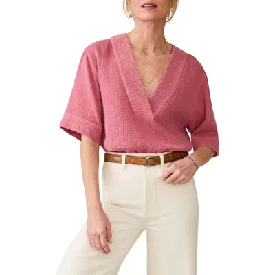 Faherty Dune Organic Cotton Gauze Popover Top In Pink