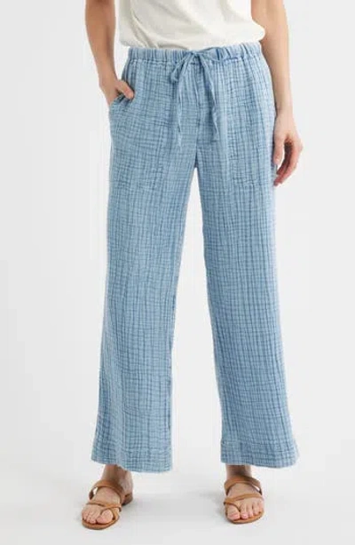 Faherty Dune Organic Cotton Wide Leg Pants In Blue