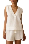 Faherty Dune Sleeveless Organic Cotton Gauze Popover Top In White