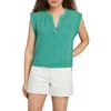 Faherty Dylan Split Neck Top In Bottle Green
