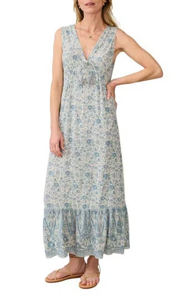 Faherty Eden Floral Print Ruffle Hem Sleeveless Maxi Dress In Blue