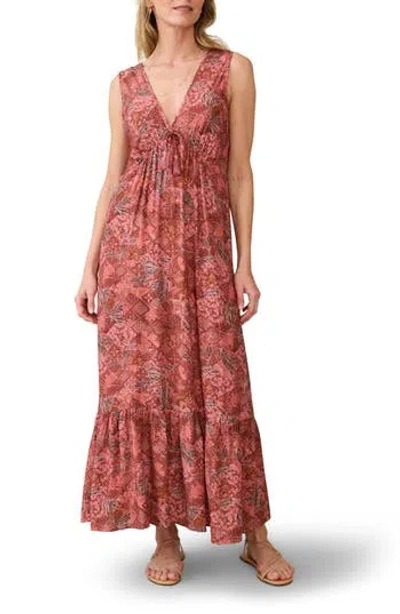 Faherty Eden Floral Print Ruffle Hem Sleeveless Maxi Dress In Brown