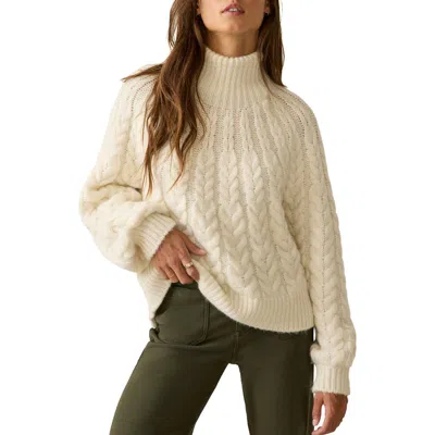 Faherty Frost Cable Stitch Turtleneck Alpaca Blend Sweater In White