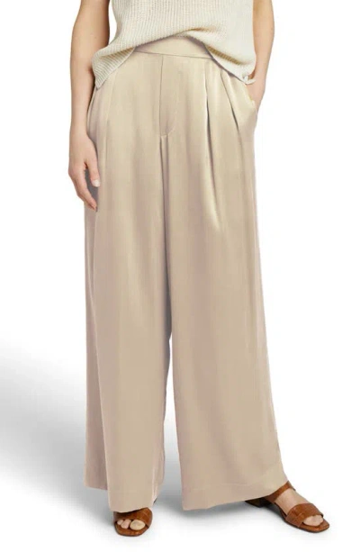Faherty Gemma Wide Leg Silk Pants In Pearled Ivory