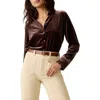 Faherty Genevieve Stretch Velvet Button-up Shirt In Brown
