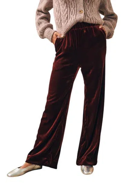 FAHERTY FAHERTY GENEVIEVE WIDE LEG STRETCH VELVET PANTS