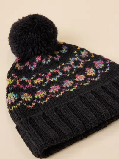 Faherty Harbor Lights Fairisle Pom Beanie In Black