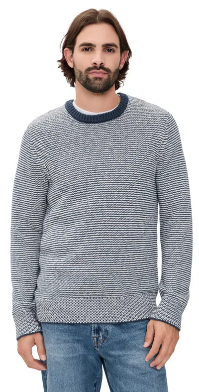 Faherty Heirloom Crew Neck Sweater Ivory Navy Feeder In Blue